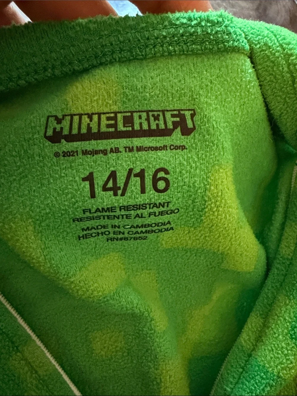 Minecraft Green Fleece Hoodie Onesie  Pajamas Teen  14/16